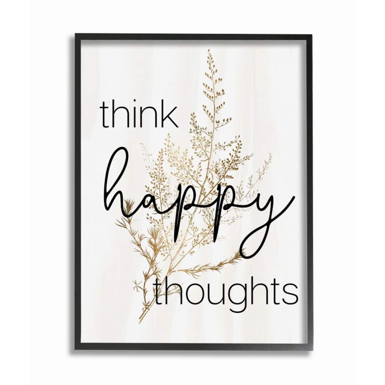 Stupell Industries Think Happy Thoughts Minimal Thistle Black Framed Wall Art
